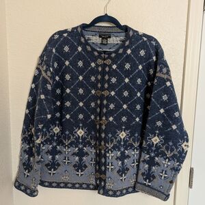 SKYR Nordic Wool Blend Sweater Small Blue Fair Isle Boho Cottagecore Sz XL